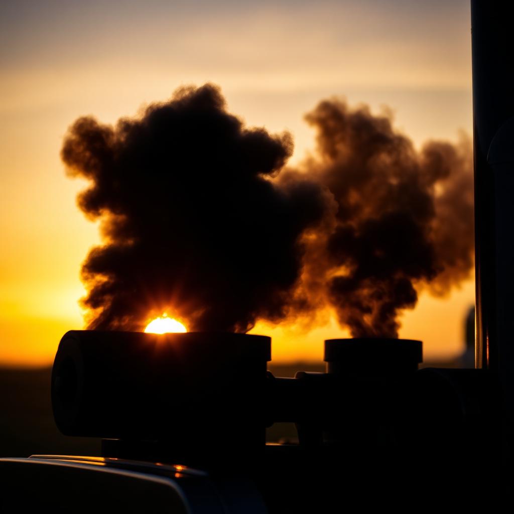 Diesel stack smoke at sunset